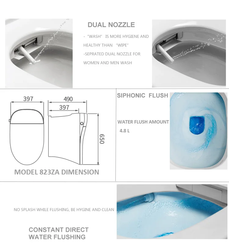 Ceramics floor mounted auto washing cleaning wc high-quality popular design smart intelligent electronic toilet with bidet