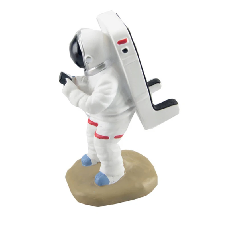 

Portable flexible funny 2 in 1 resin astronaut spaceman little man desktop cell phone stand holder, White