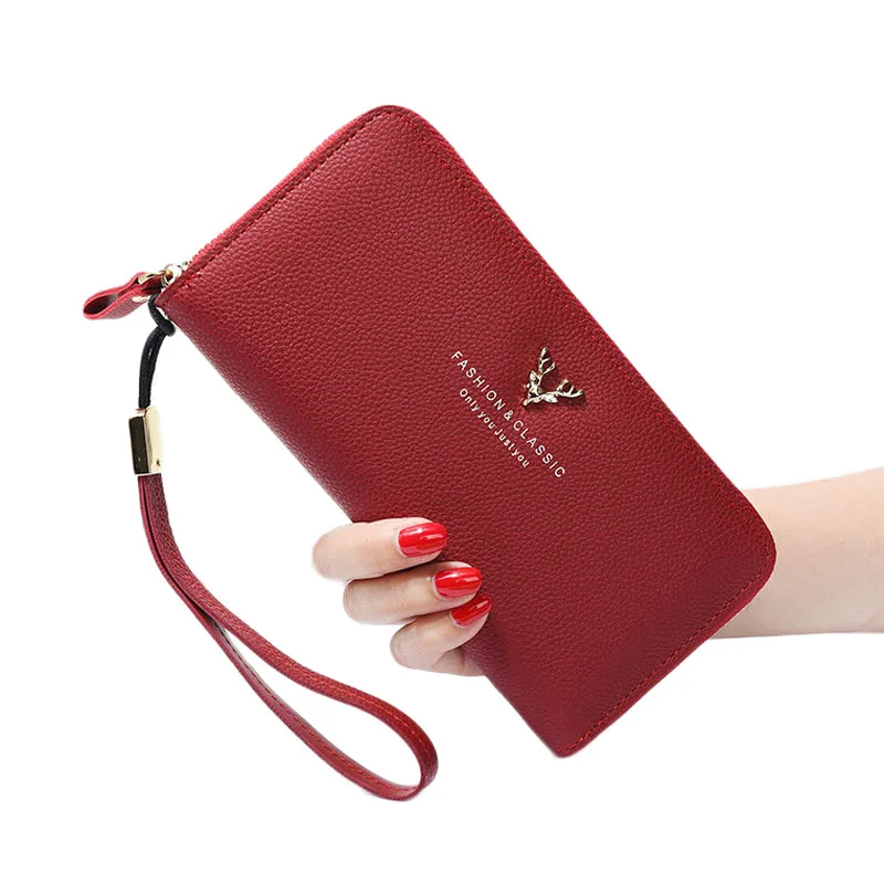 

FD1013 Korea Style 2019 Deer Head Accessory Wallets Leather Woman Phone Ladies Clutch Purse, Deep pink, maroon, black, blackish green, gray, etc