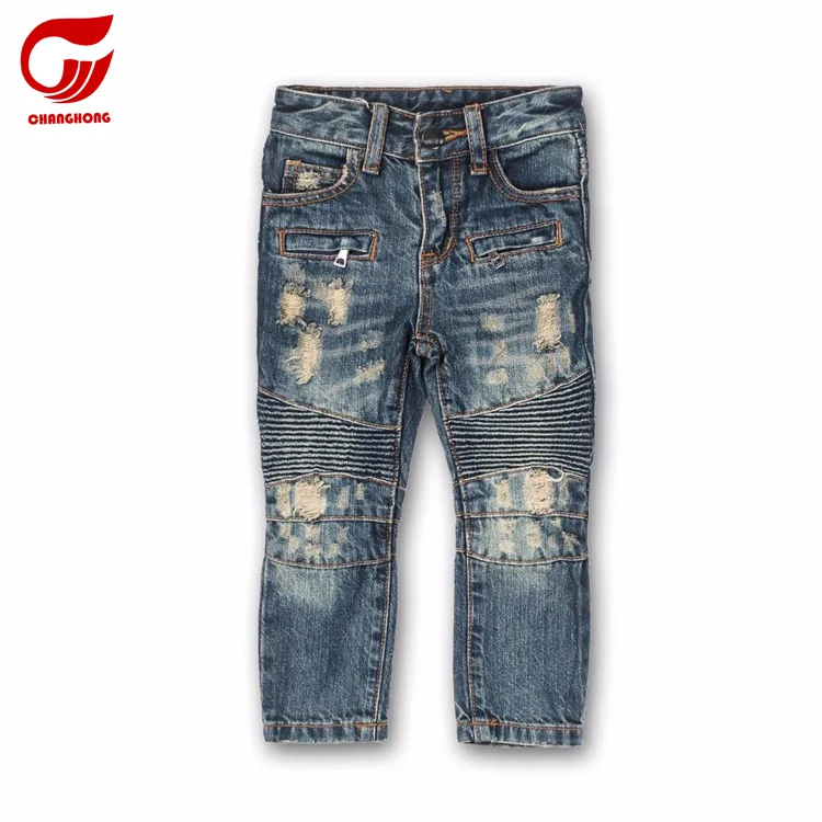 
custom casual boy washed ripped biker jeans kids denim pants 
