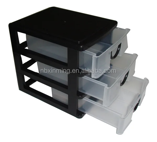Black 3 Drawer Mini Desk Top Storage Small Plastic Office