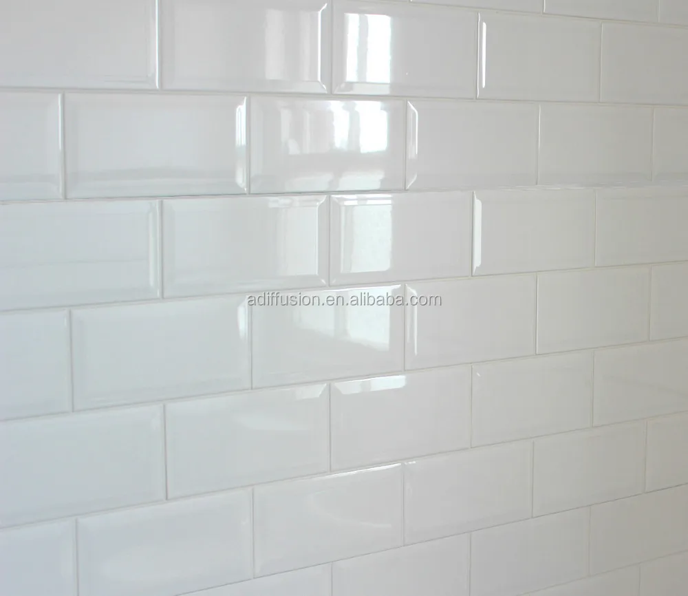 Wit glanzend afgeschuinde metro tegels 7.5* 15cm 3x6" tegels ... Keuken geel glanzend