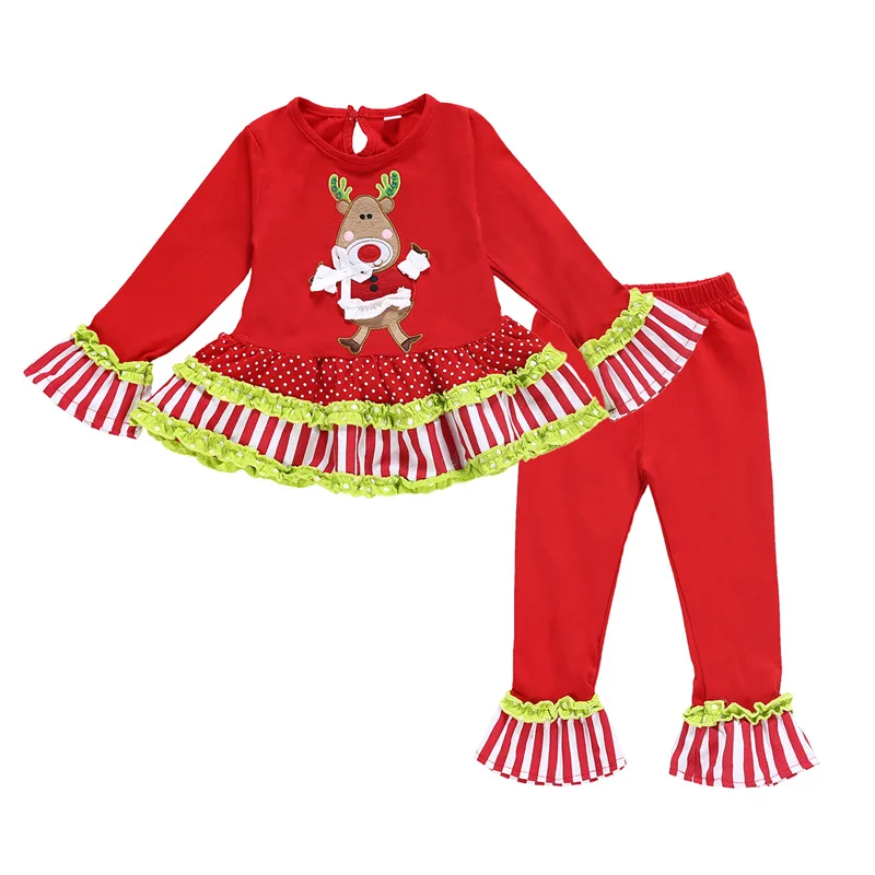 

Wholesale Long Sleeve Boutique Reindeer smocked girl clothing set in Christmas smocked clothing, Customized color