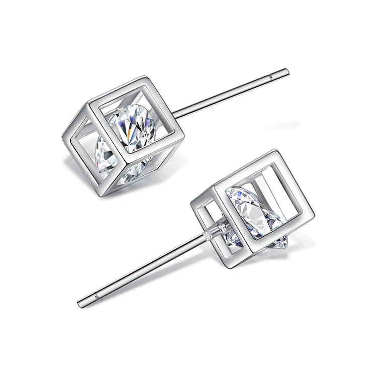 

Korea Trendy Ear Jewelry Silver Plated Zircon Cube Simple Charm Earrings Women Stud Earrings (KER136), Same as the picture