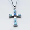 Solid 925 Sterling Silver Cross Larimar Pendants With Blue Fire Opal Larimar From Dominican Republic Jewelry