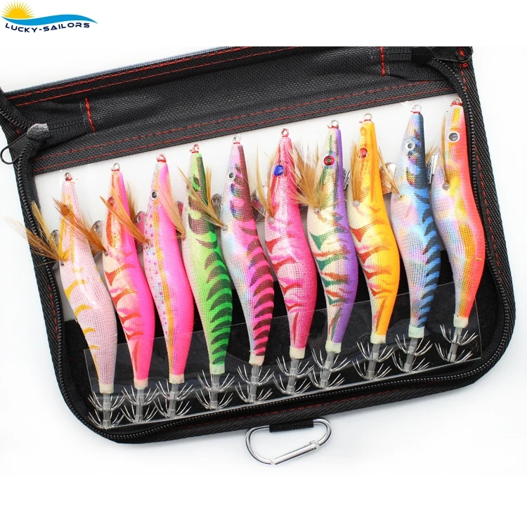 Fishing Shrimp Japanese Cloth Bait Jigs Lure with Tackle Bag Glowing squid lure jig hook