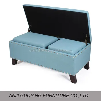 Long Rectangular Tufted Fabric Storage Ottoman Bench Bench With 2