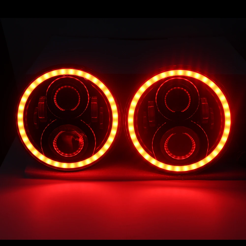2pcs 7Inch Motorcycle LED Headlight RGB Halo Projector Angel Eye DRL Turn Signal For JK