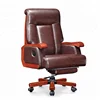 Height Adjustable With Wheels Genuine Leather Wooden Executive Chair With BIFMA Hydraulic System