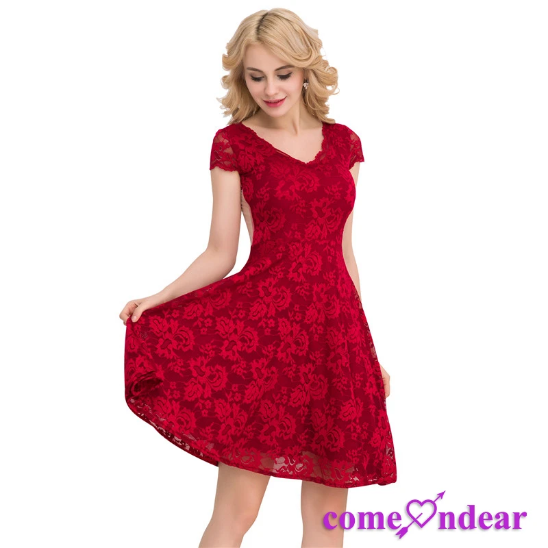 

Manufacture Low MOQ Round Neck Girls Red Lace Dress