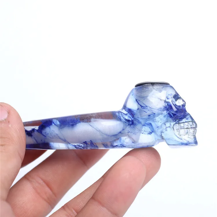 

Wholesale Blue Melting Crystal Hand Carved Crystal Skulls Tobacco Smoking Pipes