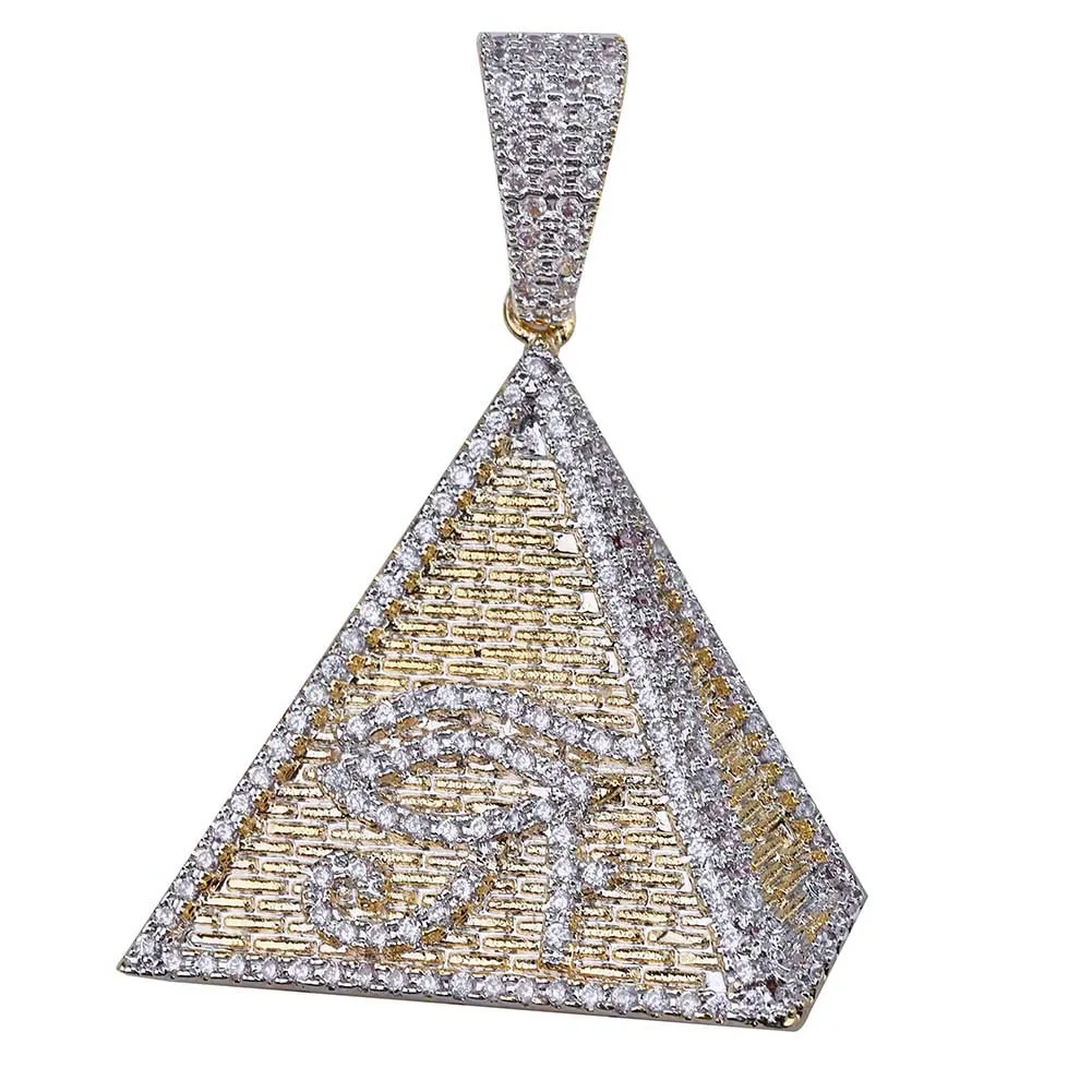 

Egyptian Pyramid iced out pendant necklace Zircon Illuminati Bright Eye Of Horus gold pendant necklace iced out cuban link chain, Gold & silver