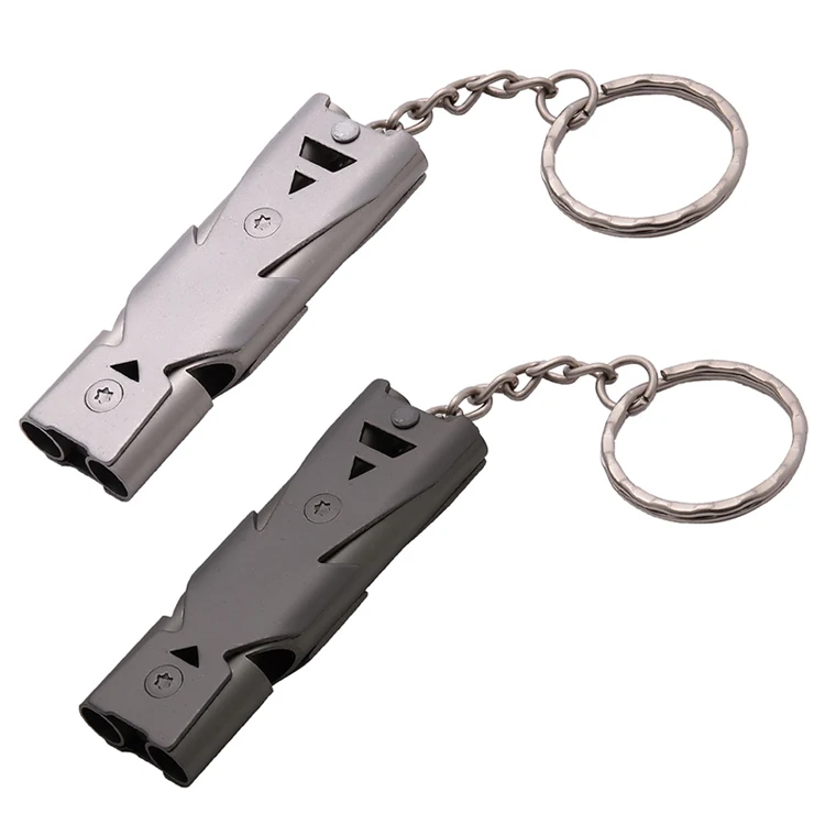 

High Quality Double Pipe High Decibel Stainless steel Outdoor Emergency Survival Whistle Keychain Cheerleading Whistle