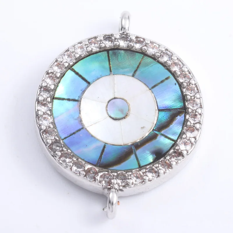 

Trendy Sterling Silver Turkey Eye Jewelry Round Circle Abalone Shell Pendant Charms