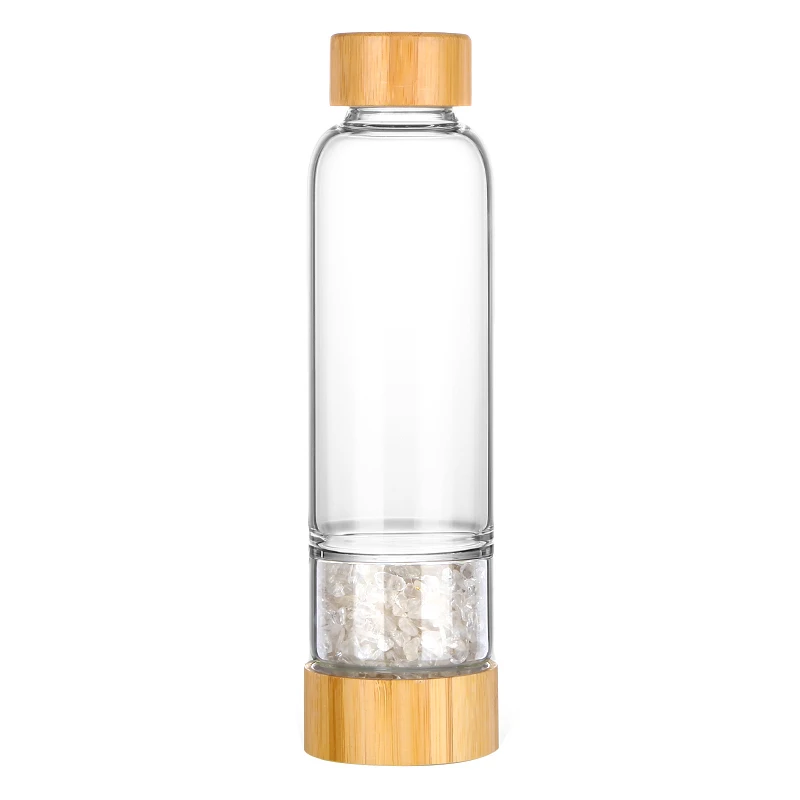 

SHANMEI Gemstones and Crystals Water Bottle Sports Eco-Friendly Glass Bottles Bamboo, Clear