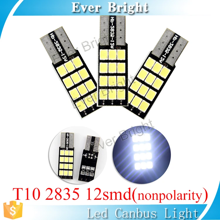 

Nonpolarity free shipping led vehicle lights for car design lighting interior w5w T10 led canbus 12 smd 2835, White