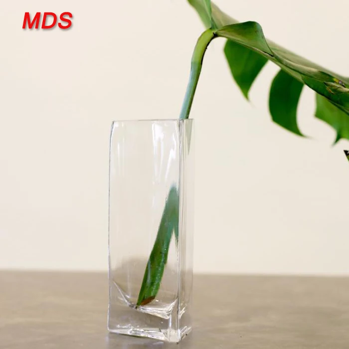 Custom clear wide mouth triangle glass vase supplier