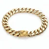 OUMI Custom stainless steel welded 18k gold plated dog chains metal dog collar snap hook pet dog leash slave training collar