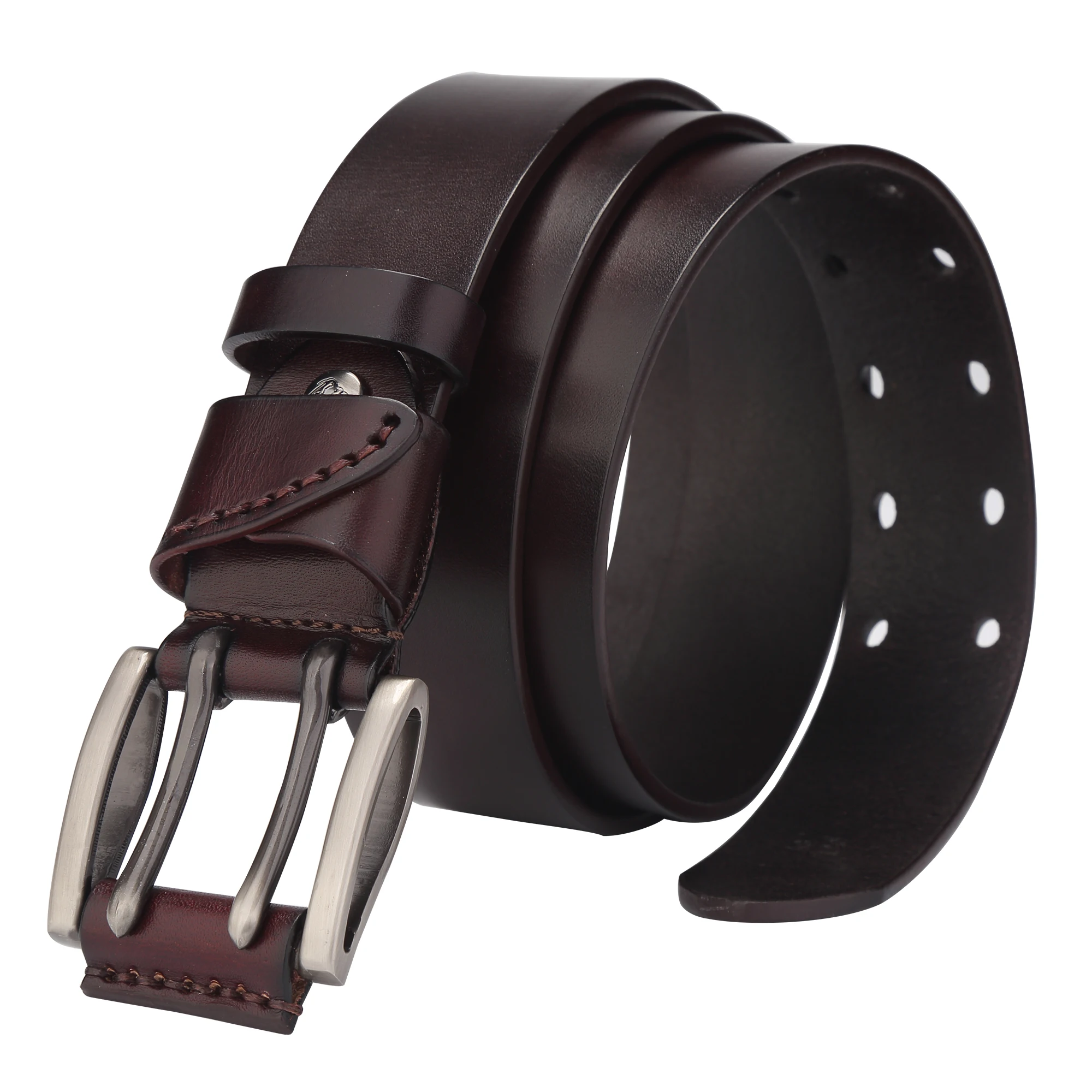 
Bison Denim Private label men jeans double pin buckle black genuine leather belts 