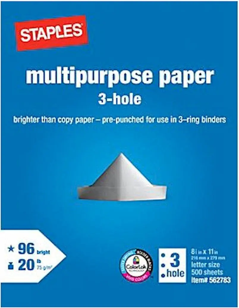 Buy Staples Brand 3Hole Punched Multipurpose Copy Fax Laser Inkjet