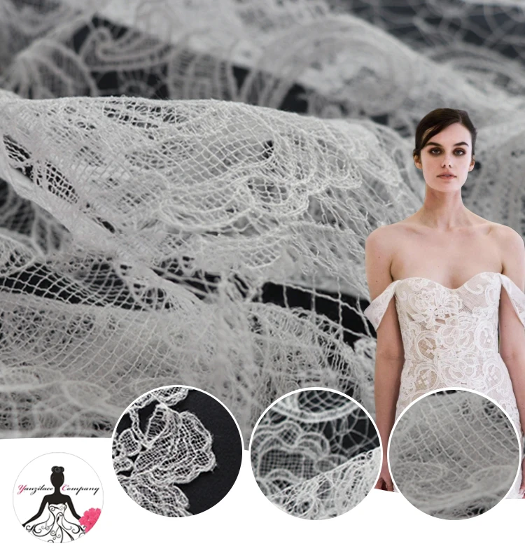 

Textile Fabric Manufacture Sexy Guipure lace, Cheap Apparel Bridal White Embroidery Lace Fabric