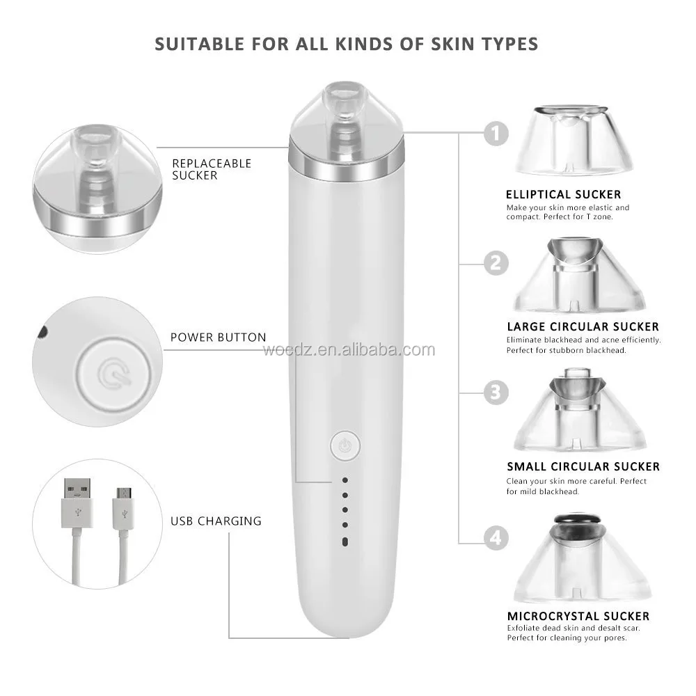 

Electric vacuum suction pores cleansing device handheld blackhead removal tool or blackhead cleaner, White/rose golden