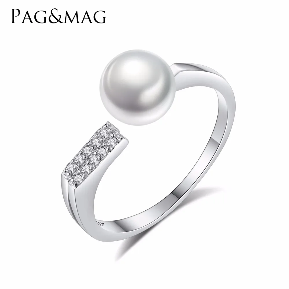 

PAG&MAG New Fashion 925 Silver Irregular Circle Ring Mounting Great Freshwater 7mm Pearl For Women Anniversary's Gift Or Party
