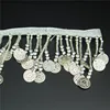 Wholesale Fashion silver lace trim with metal coin tassels garment accessory