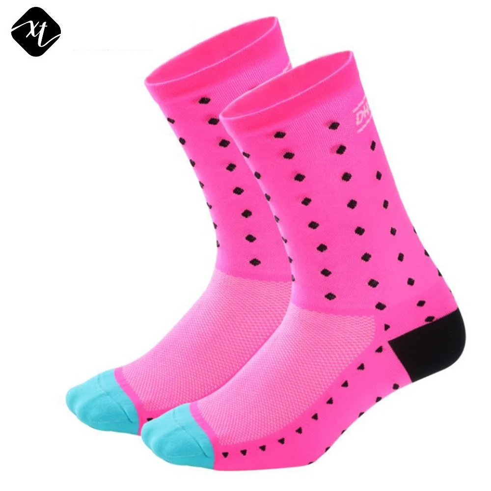 

Oem colorful cheap china crew spot athletic spandex unisex cycling pink socks, Custom color