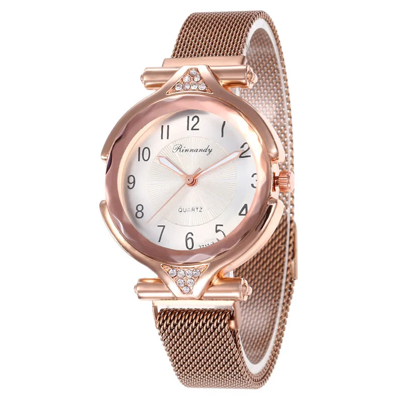 WJ-8562 Classic Arabic Numerals Vogue With Diamonds Creative Girls Student Watch Trendy Net Belt Wholesale Magnet Watches