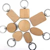 Simple Wood Key Chains Keyring DIY Gift Wood Round Square Heart Oval Rectangle Shape Key Pendant Handmade Keychain Free Shipping
