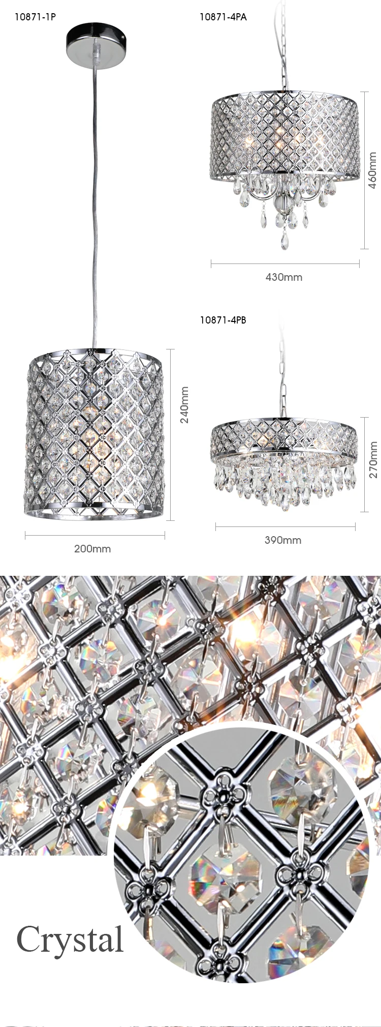 New Galaxy 4-Light Antique chrome Round Metal Shade Crystal Chandelier Pendant Hanging light