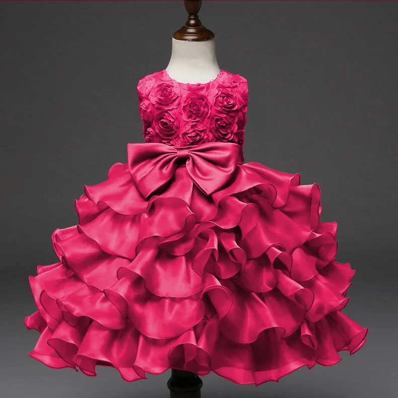

High Quality Flower Girl Dresses 2019 New Arrival Flower Girl Dress Red With Bow Elegant Kids Formal Gown For Wedding Party, As picture