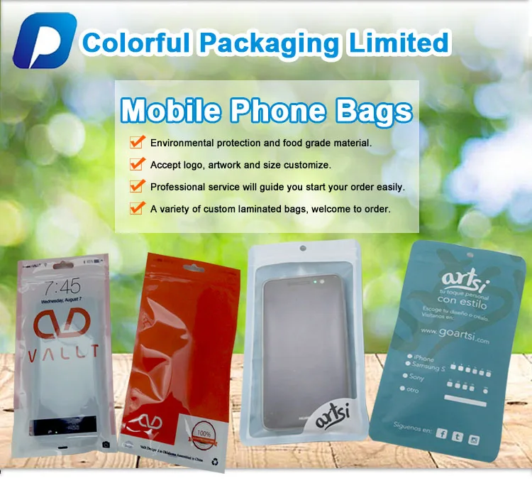 Customized Printed Ziplock Mobile Phone Case Plastic Bag With Hanger