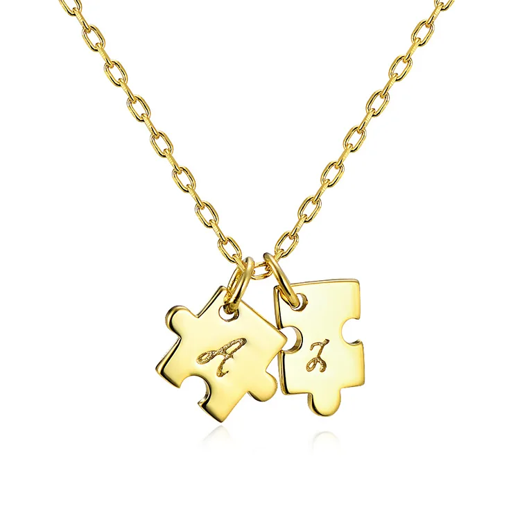 

gold necklace autism engraved letter awareness necklace puzzle tags charms necklaces, Picture shows