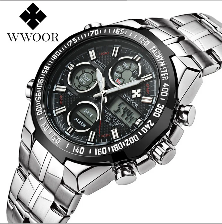 

WWOOR Men 's sports leisure multi - function electronic watch dual - movement watches, One colour