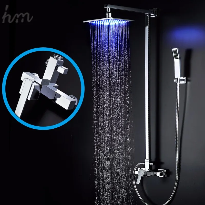 Square 8 Inches LED Light Shower Head Sets Handheld Shower With Arm Slide Bar For Bath Accessories Faucet Taps 3.jpg
