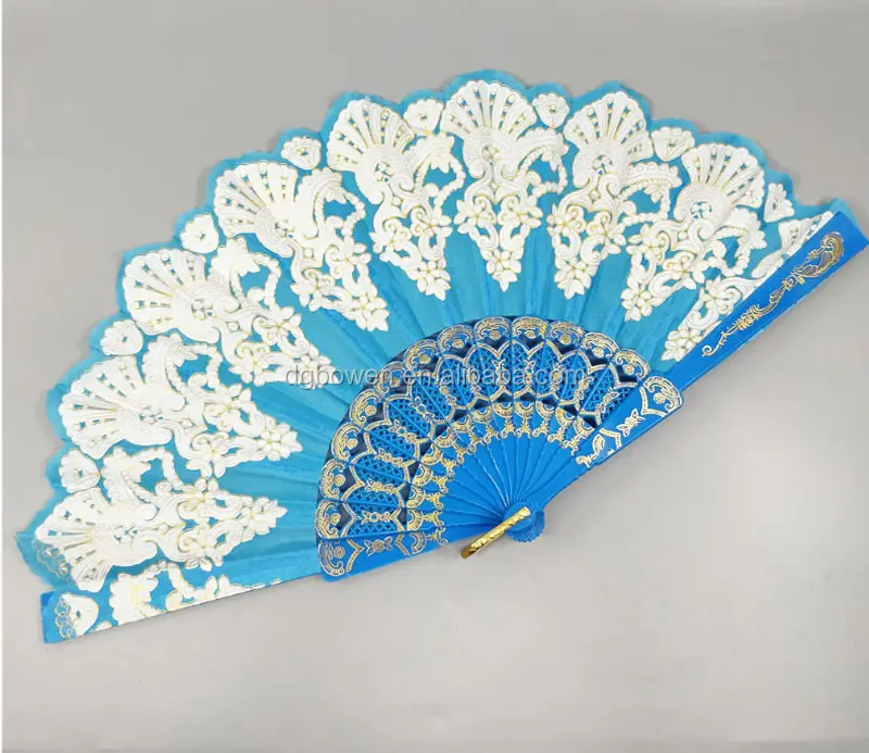 Spanish style laced rose flower design plastic frame Silk hand folding fan 