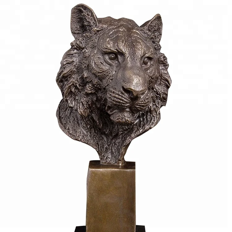 

ArtsHom DW-006 Bronze Tiger Head sculpture Figurine Wildlife Tiger Bust Statue Metal Art for Home Decoration