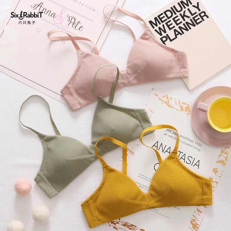 

SIX RABBIT Wholesale Wireless Cute Lingerie Breathable Seamless Cotton lwomens bralette, 4 colors