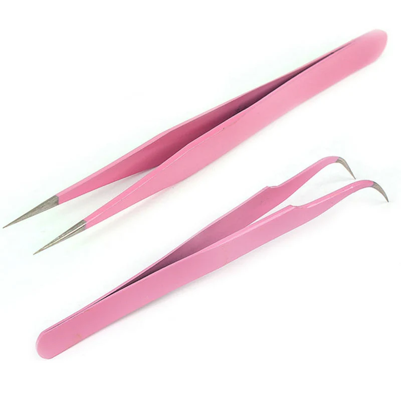 

Pink Stainless Steel Curved and Straight Point Eyelash Tweezers