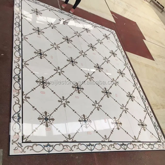 Simple Foyer Medallion Waterjet Marble Tiles Design Floor Pattern