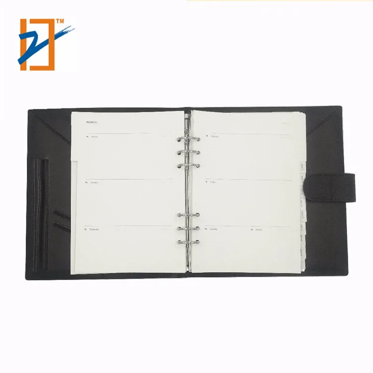 High Quality A5 Custom Calendar Loose Leaf Ring Leather Planner Notebook With Index Tab