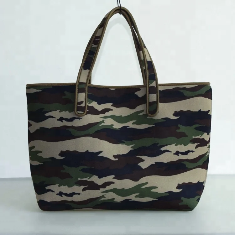 

wholesale customize printing camouflage color women shopping bag perforated neoprene beach tote bag