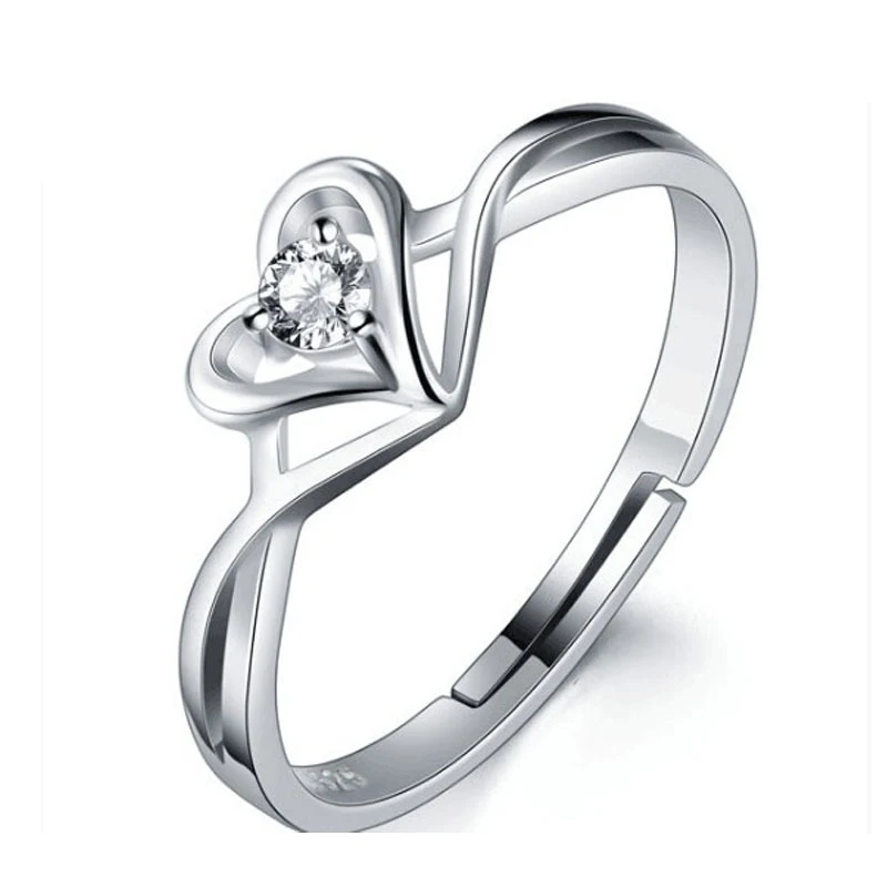 

JC04 Fashion 925 sterling silver jewelry charming white gold plated girls heart shaped ring for gift