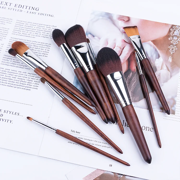 

2019 Products Wholesale Beauty Makeup Brush Wood Handle Equipment Accessories 10 Pcs Make Up Brush Set