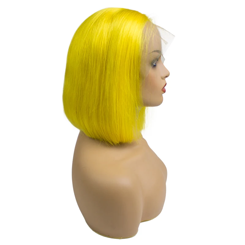 

Dropshipping 100% raw virgin brazilian human hair yellow color straight 13x4 short bob lace front wigs for women