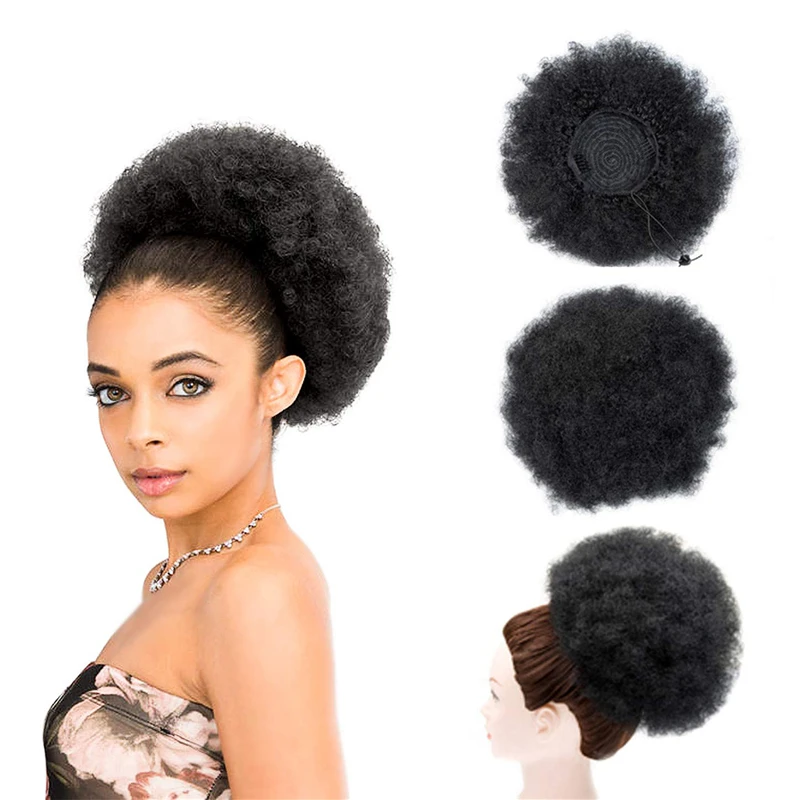 

Fluffy Afro Kinky Curly Updo Hair Ponytail Puff With 2 Plastic Combs Wedding Hairstyle Brazilian Human Hair Drawstring Ponytail