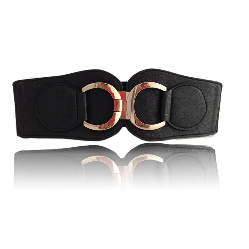 

New Fashion women gold CC ultra wide belt Black stretch cummerbund for dresses leather corset belt ceinture femme bg-021