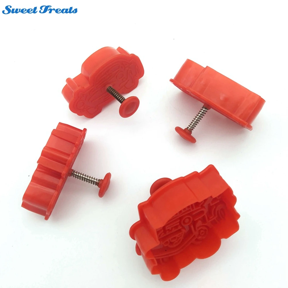 

Sweettreats 4 Pcs Cars McQueen Fondant Mold Cookies Cutters Biscuit Plunger DIY Mould, Red